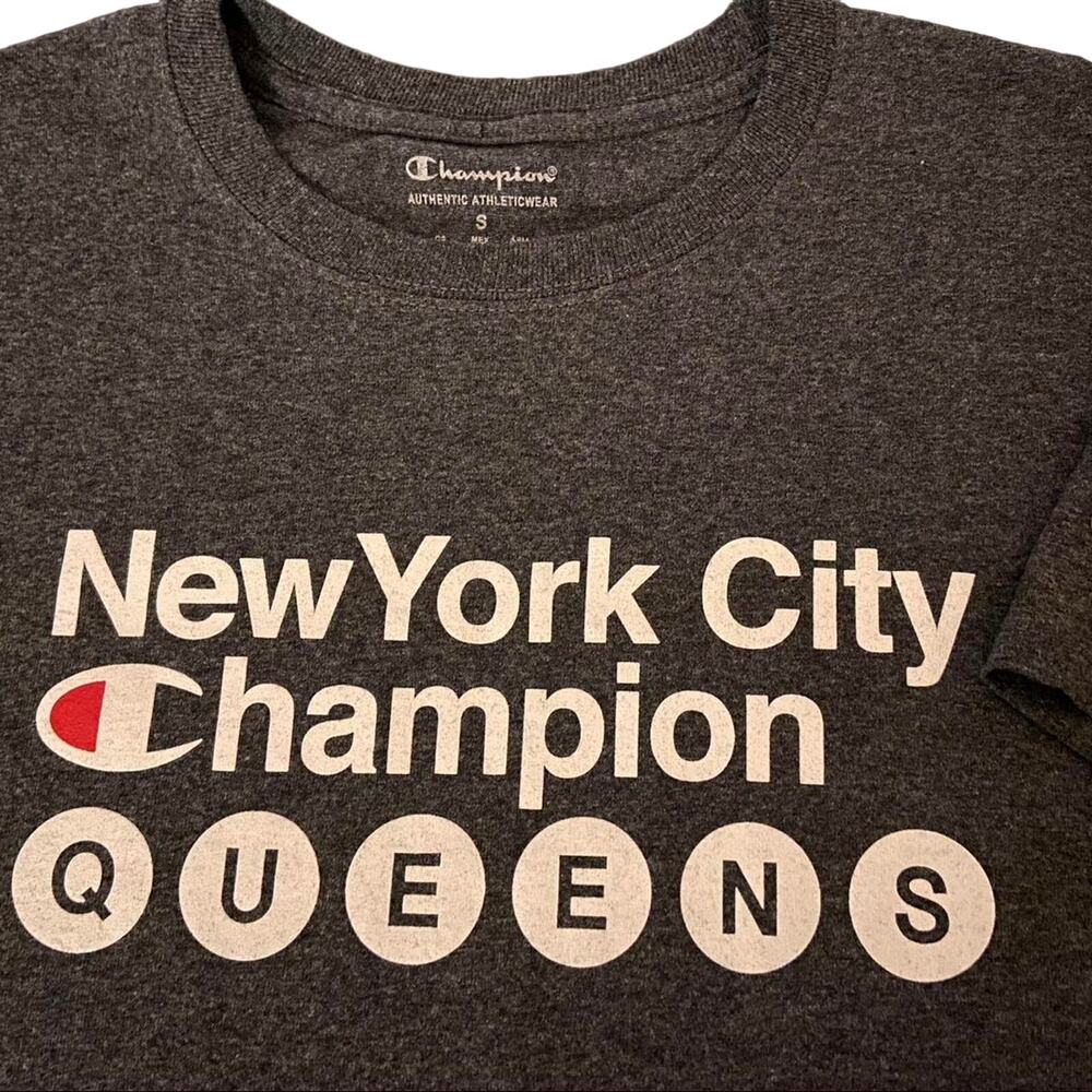 Champion NYC QUEENS Subway Grey Cotton Tee Mens sz S - Picture 3 of 4